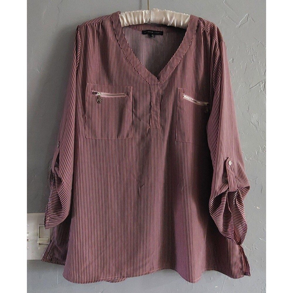 Adrianne Vittadine Tops Tunic Women XL, Polyester,Striped,Pockers Front, 21 Inch